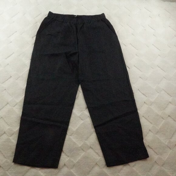 Quince Linen Pull On Pants Womens Medium Black Pull On Stretch Straight Leg - Picture 1 of 11